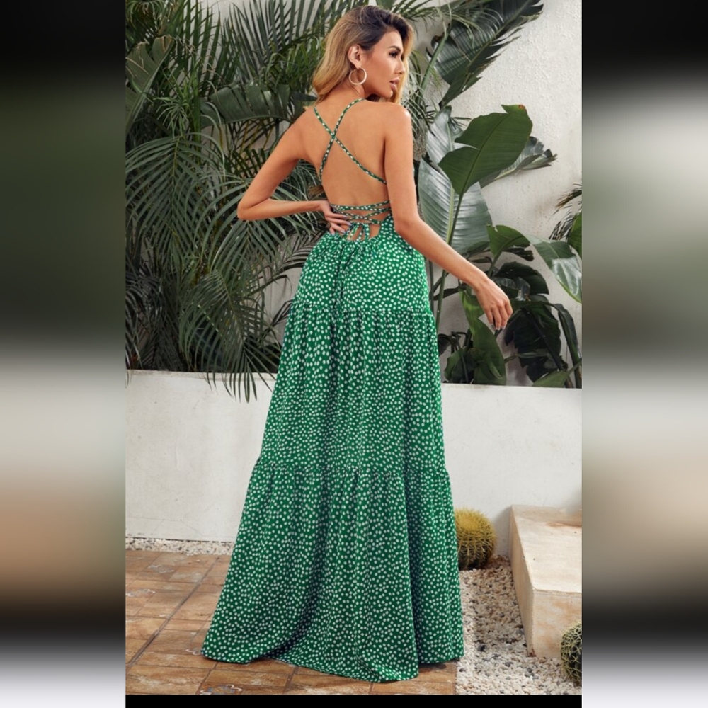 SHEIN Green Strappy Backless Maxi Dress